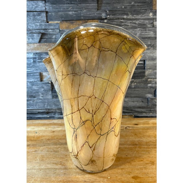 Art Glass Iridescent Tan Net Like Pattern Vase For Sale In New York - Image 6 of 12