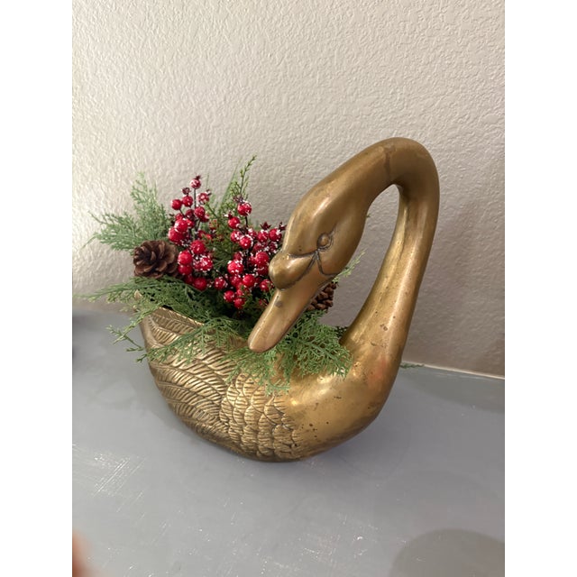 Mid-Century Modern Vintage Brass Swan Planters For Sale - Image 3 of 12