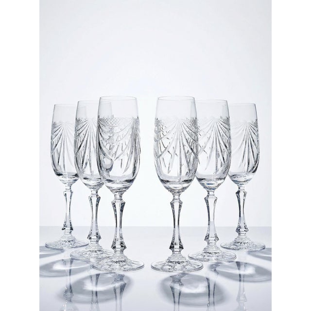Vintage Hand-Cut Lorraine Crystal Champagne Flutes, 1960s, Set of 6 For Sale - Image 15 of 15