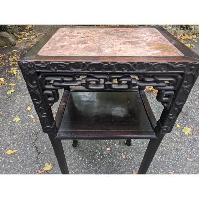 Asian End Table With Marble Top For Sale - Image 9 of 9