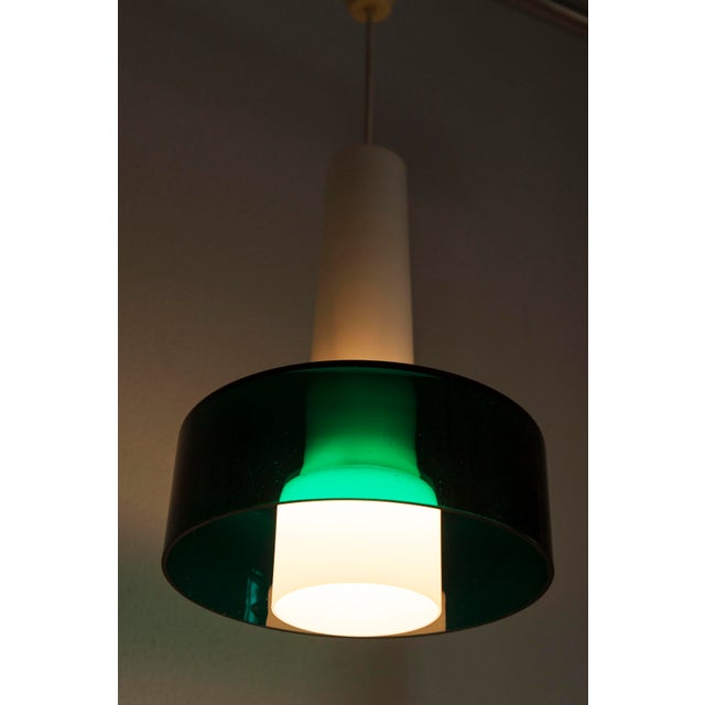 Vintage Two-Tone Pendant Light in White Opaline Glass and Green Transparent Glass, 1960s For Sale - Image 12 of 17