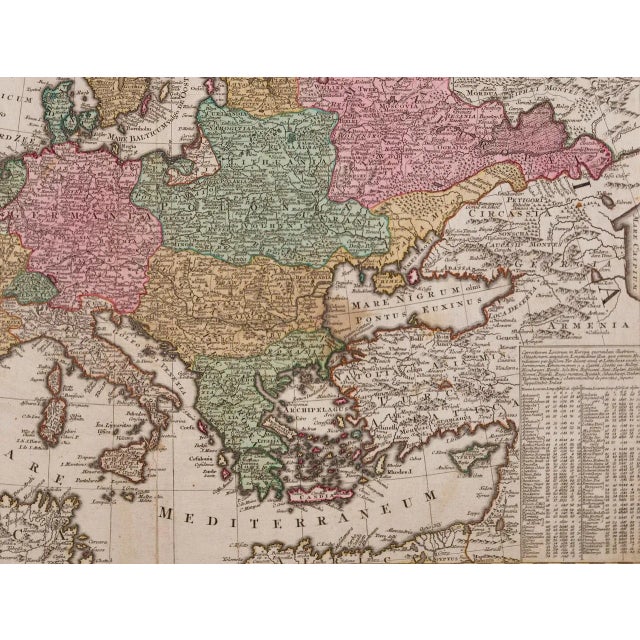 Europa Regnorum Provinciarum: 18th Century Hand-Colored Map of Europe by Lotter, 1760 For Sale - Image 4 of 5