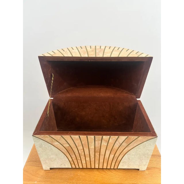 Pink Art Deco Style Maitland-Smith Tessellated Pink Marble & Brass Chest, Jewelry Box For Sale - Image 8 of 13