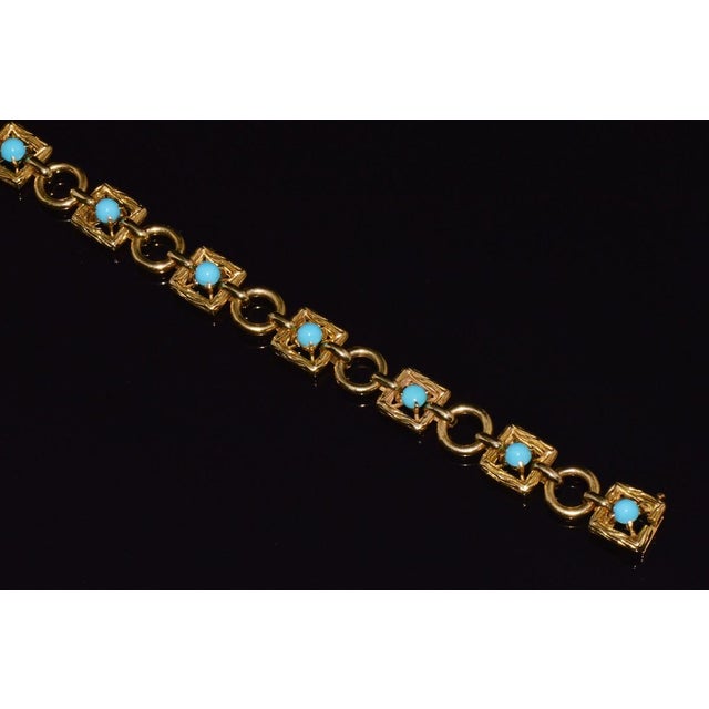 Vintage Mid-Century Solid 18k Gold & Natural Persian Turquoise Bracelet For Sale - Image 4 of 11