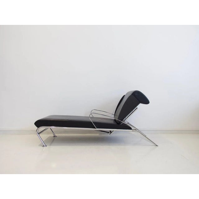 Vintage Black Leather & Steel Chaise Lounge by Massimo Iosa Ghini for Moroso For Sale - Image 16 of 16