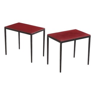 Pair of Iron and Leather Side Tables in the Manner of Jean-Michel Frank, Contemporary For Sale