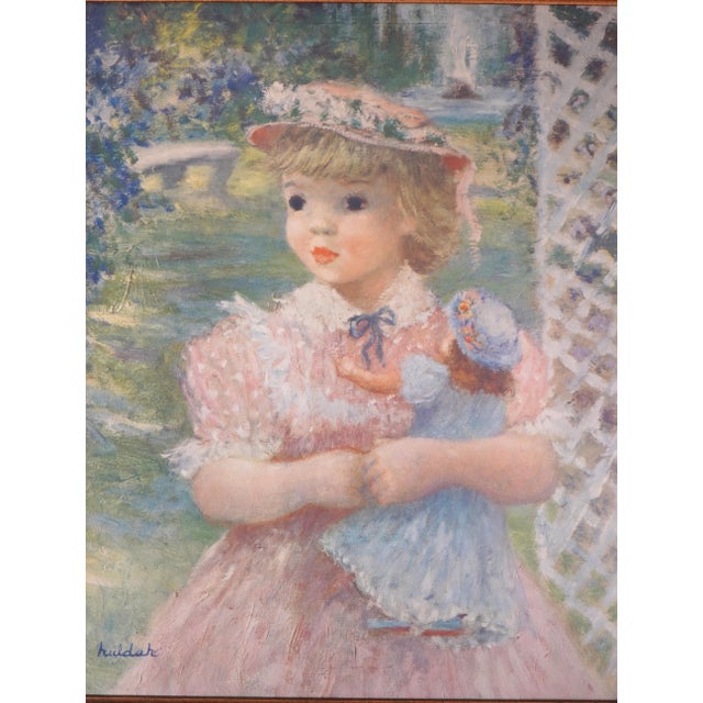Traditional Gold Framed Print of Girl W. Doll - Signed For Sale - Image 3 of 13