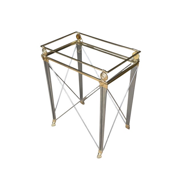 Labarge Vintage Maison Jansen Style Hollywood Regency Accent Table | French Neoclassical Brass Lion Head & Paw Feet | Glass Top Side Table For Sale - Image 4 of 15