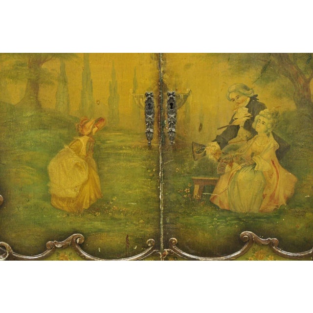 Baroque Early 1900s Antique French Renaissance Green Distress Painted Radio Cabinet Bar Cupboard For Sale - Image 3 of 12