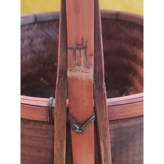 Early 20th Century Antique Japanese Signed Smoked Bamboo Ikebana Basket- Meiji Taisho For Sale - Image 5 of 12