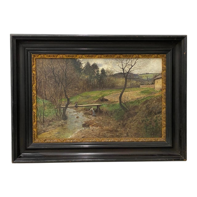 Victor Mytteis Hungarian Country Landscape With Figures C.1902 For Sale