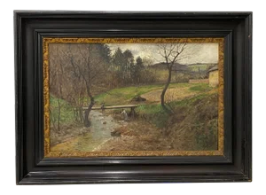 Victor Mytteis Hungarian Country Landscape With Figures C.1902