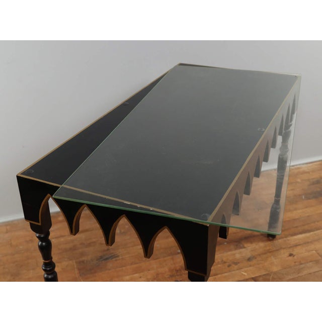 Hollywood Regency Mid 20th Century Painted Decorative Console Table With Turned Wood Legs and Glass Top For Sale - Image 3 of 8