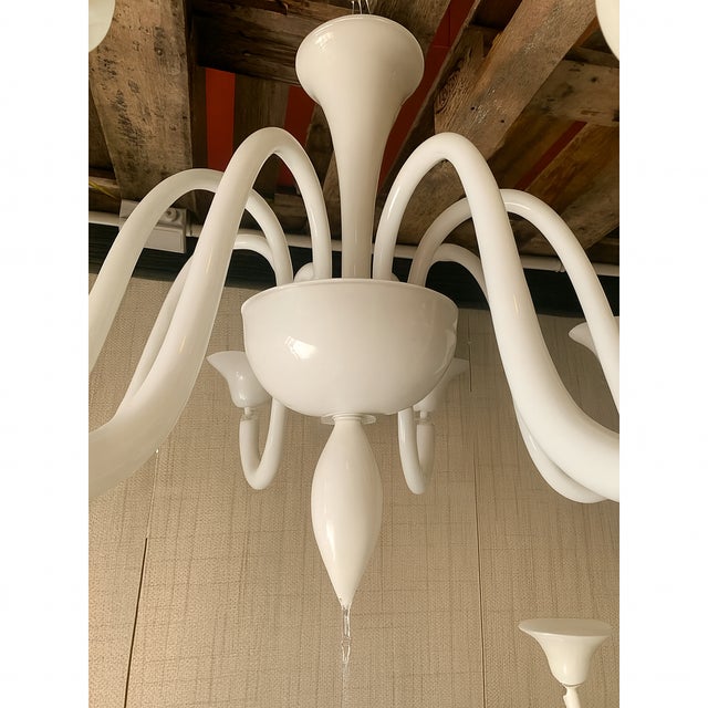 Italian Contemporary White Murano Glass Chandelier in Decò Style For Sale - Image 6 of 10