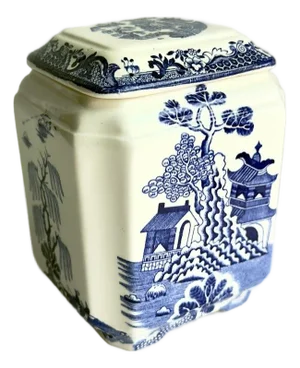 Vintage Mason’s Ironstone Blue Willow Ginger Jar With Lid, English Chinoiserie Ceramic