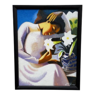 Gia Dinh Bac Chien Tang "Young Women With a Lilies" Reproduction Print, Framed For Sale
