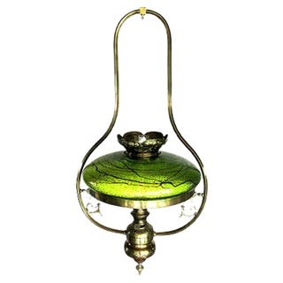 Antique Austrian Art Nouveau Lamp with Glass Shade For Sale