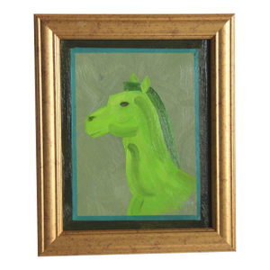 Horse Head Portrait Minimalism Art Deco Contemporary Green With Border Original Oil Painting Cleo Plowden