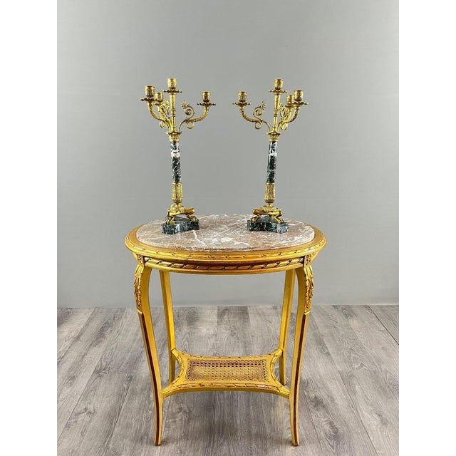 19th Century Candelabras in Gilt Bronze and Green Marble, Set of 2 For Sale - Image 9 of 10