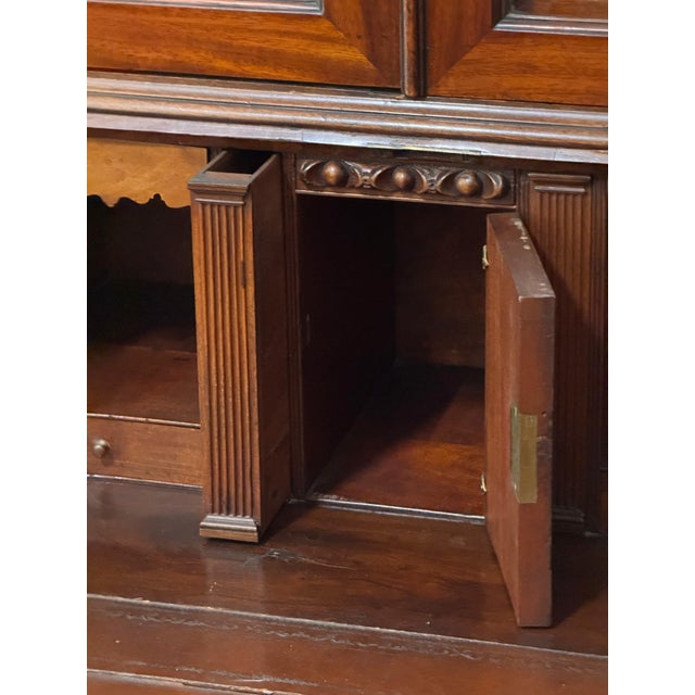 Early George III Mahogany Bureau Bookcase With Carved Swan Neck Pediment For Sale - Image 10 of 17