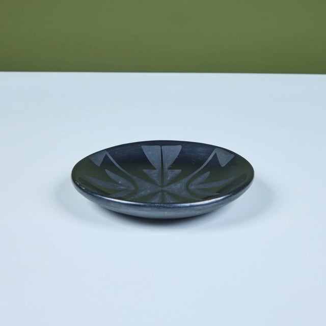 Black Black-on-Black Pottery Plate by Maria Martinez For Sale - Image 8 of 11