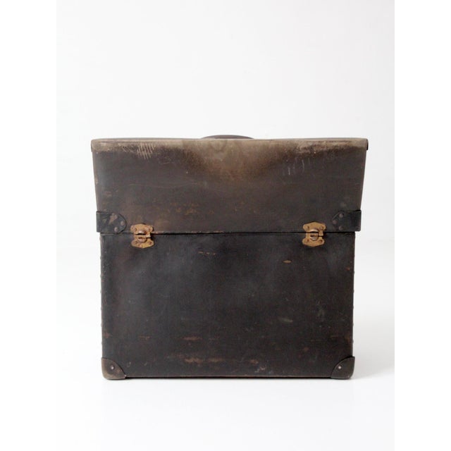 Metal Antique Industrial Slant Top Travel Case Trunk For Sale - Image 7 of 12
