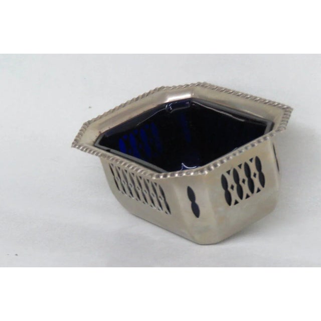 Cobalt Blue Glass Epns Silver Salt Cellar Small Dish Made in England For Sale - Image 4 of 12