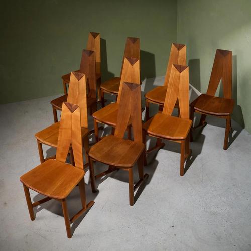 This combined set of 10 dining chairs were designed by Søren Nissen and Ebbe Gehl in 1980 and produced in France. They are...