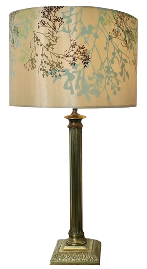Tall Brass Corinthian Column Table Lamp with Shade, 1920s