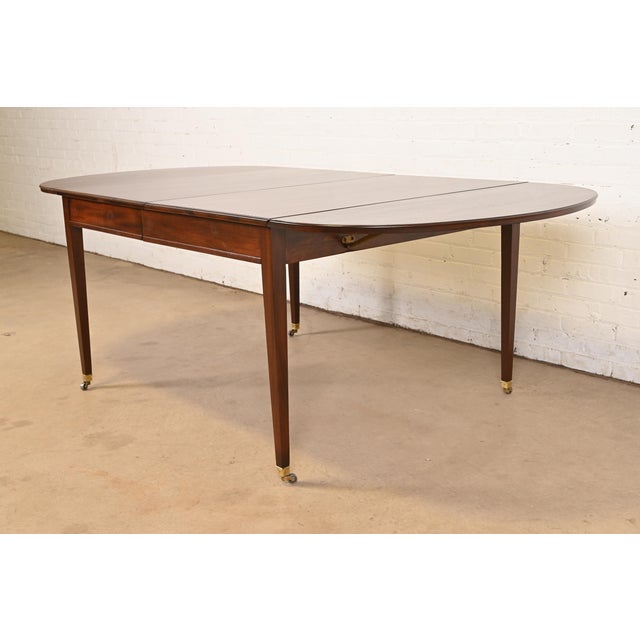 1980s Baker Furniture Federal Banded Mahogany Drop Leaf Dining Table, Newly Refinished For Sale - Image 5 of 11