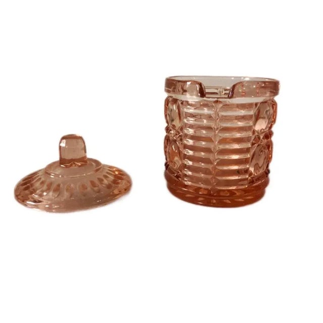 Mid-Century Modern Mid 20th Century Indiana Glass Pinky Peach Lidded Marmalade Jar For Sale - Image 3 of 4