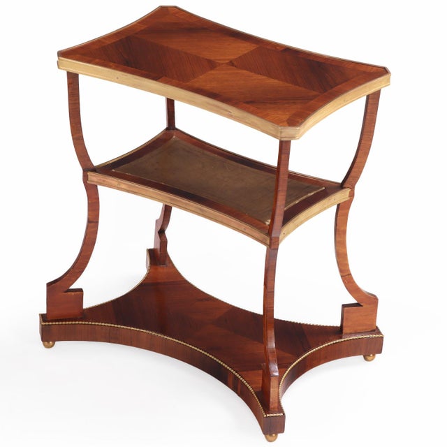 A Pair of Regency Style Rosewood, Leather and Bronze Mounted Three-Tier End Tables, C. 1900. Argentina. For Sale - Image 4 of 7