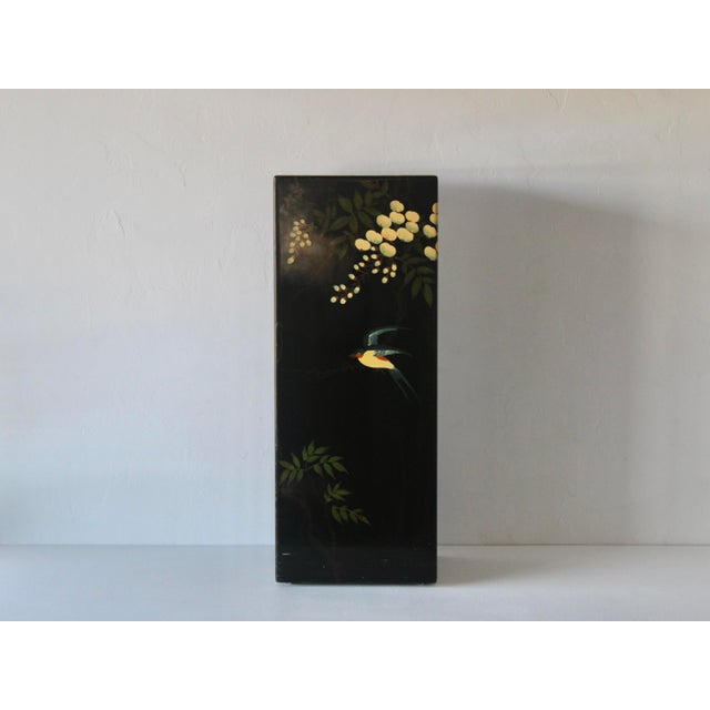 1970s 1970s Asian Floral Black Lacquered Pedestal Plant Stand For Sale - Image 5 of 18