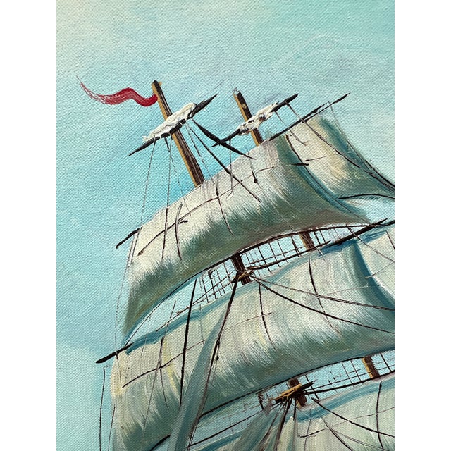 Wood Mid 20th Century Original Oil Painting of Clipper Ship at Sea in Carved Gilt Frame, Signed Bransom For Sale - Image 7 of 16