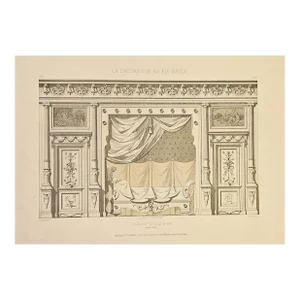 C1860s Antique French Architecture Interior Gravure-Bedroom Design