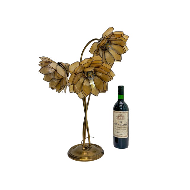 1960s Vintage Brass Floral Table Lamp with Three Lotus Flowers, 1960s For Sale - Image 5 of 14