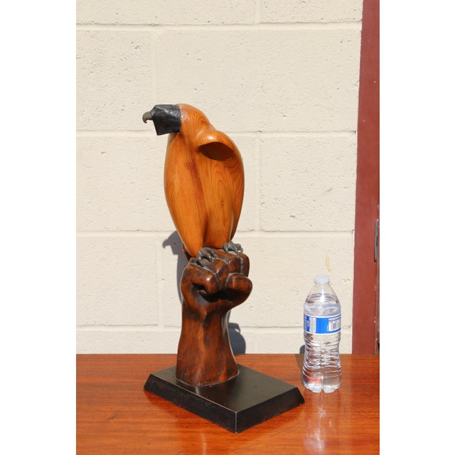 Vintage Sarreid Ltd. Hooded Falcon on Fist Sculpture | Hand-Carved Wood & Brass | Made in Spain, Circa 1970s For Sale - Image 12 of 16