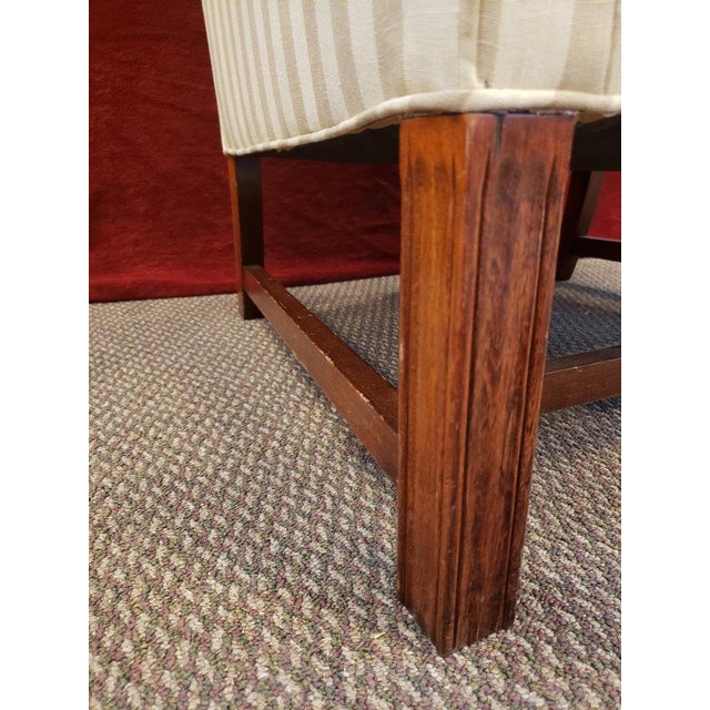 Textile Striped Wingback Chair With Upholstered Cushion – Living Room Lounge Chair For Sale - Image 7 of 10