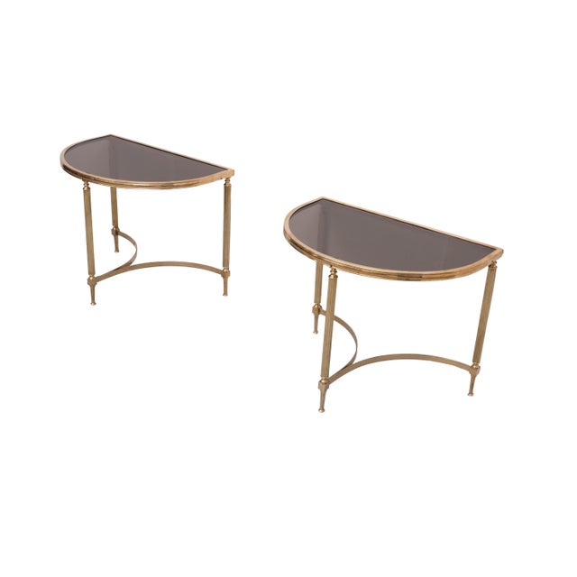 Maison Jansen Brass Demi-Lune Tables from Maison Jansen, France, 1970s, Set of 2 For Sale - Image 4 of 13