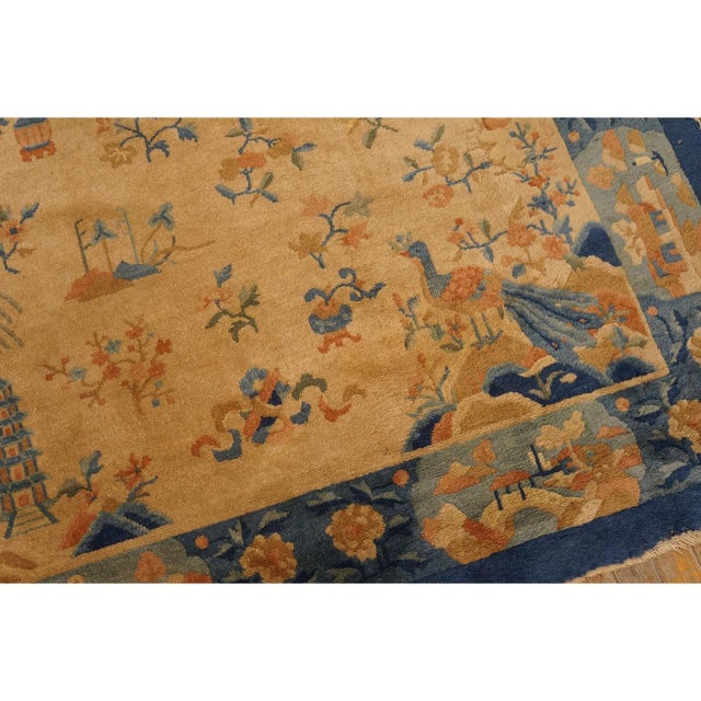 1920s Beige Field Floral Antique Pair of Chinese Peking Gallery Rug 5'3" X 9' 9" For Sale - Image 10 of 10