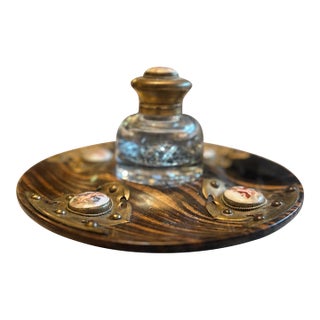 Antique Victorian Coromandel and Ormolu Mounted Crystal Inkwell by Betjemann & Sons, Circa 1860 For Sale