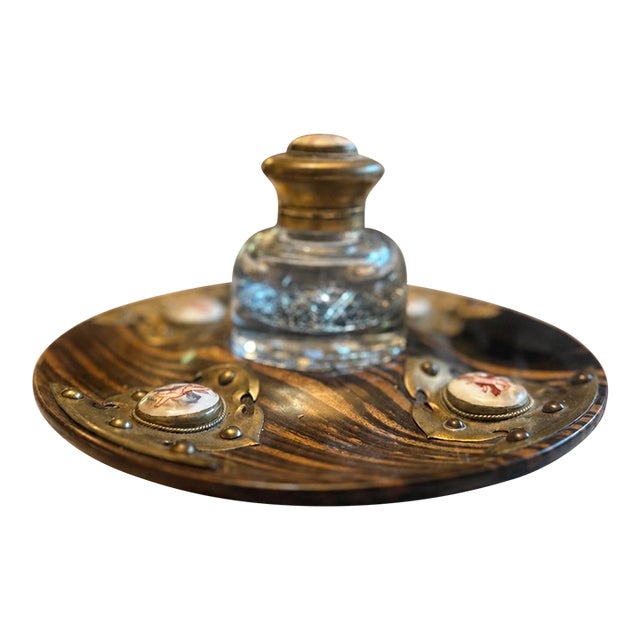 Antique Victorian Coromandel and Ormolu Mounted Crystal Inkwell by Betjemann & Sons, Circa 1860 For Sale