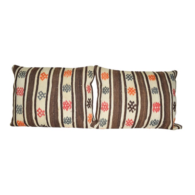 Turkish Hemp Kilim Pillow Cover - a Pair For Sale