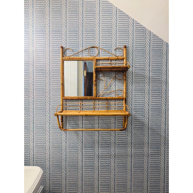 Mid 20th Century Vintage Bamboo Wall Shelf With Mirror and Towel Rack For Sale - Image 5 of 10