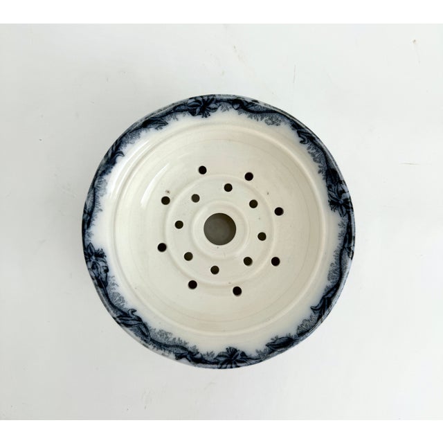Traditional Antique 1900s Belgian Faience De Nimy Flow Blue Bowl W/ Strainer For Sale - Image 3 of 8
