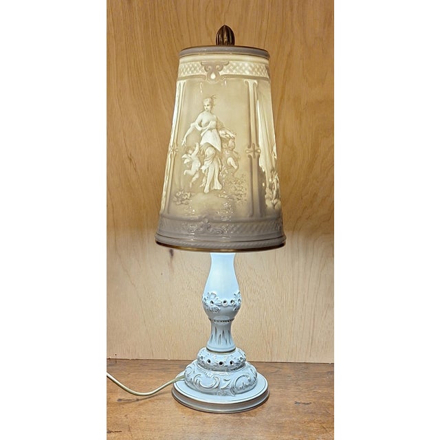 Vintage German Table Lamp with Hand-Painted Porcelain Base and Porcelain Shade from Schierholz, 1970s For Sale - Image 12 of 12