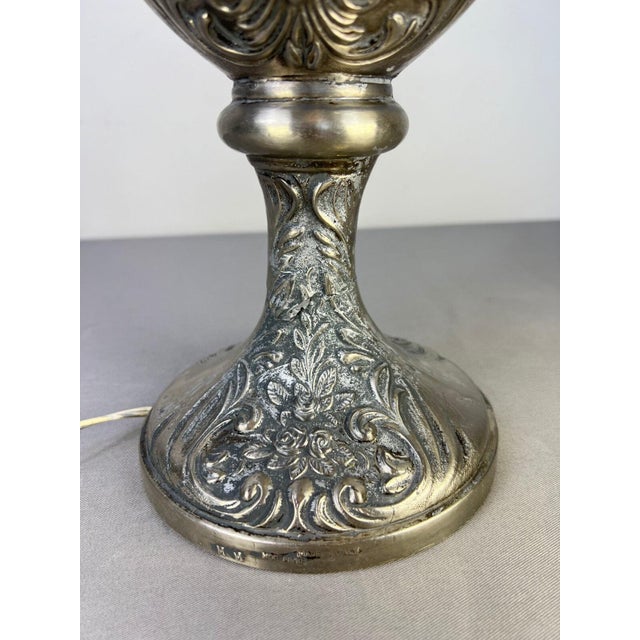 Antique Pewter Angel Lamp with Pleated Glass For Sale - Image 6 of 18