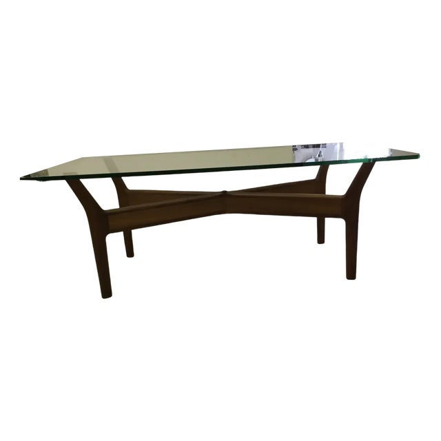 Teak & Glass Coffee Table, 1955 For Sale