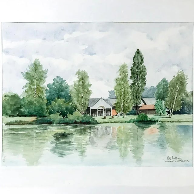 Impressionist Mid-Century Hand Painted Framed Watercolor by Pol Antonis For Sale - Image 3 of 13