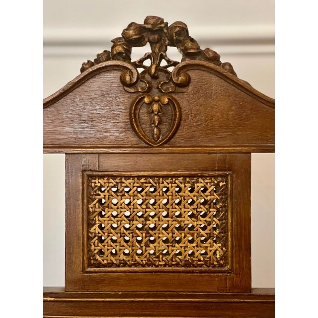 French 1920s French Louis XVI Style Caned Seat and Back Carved Oak Vanity Chair For Sale - Image 3 of 12